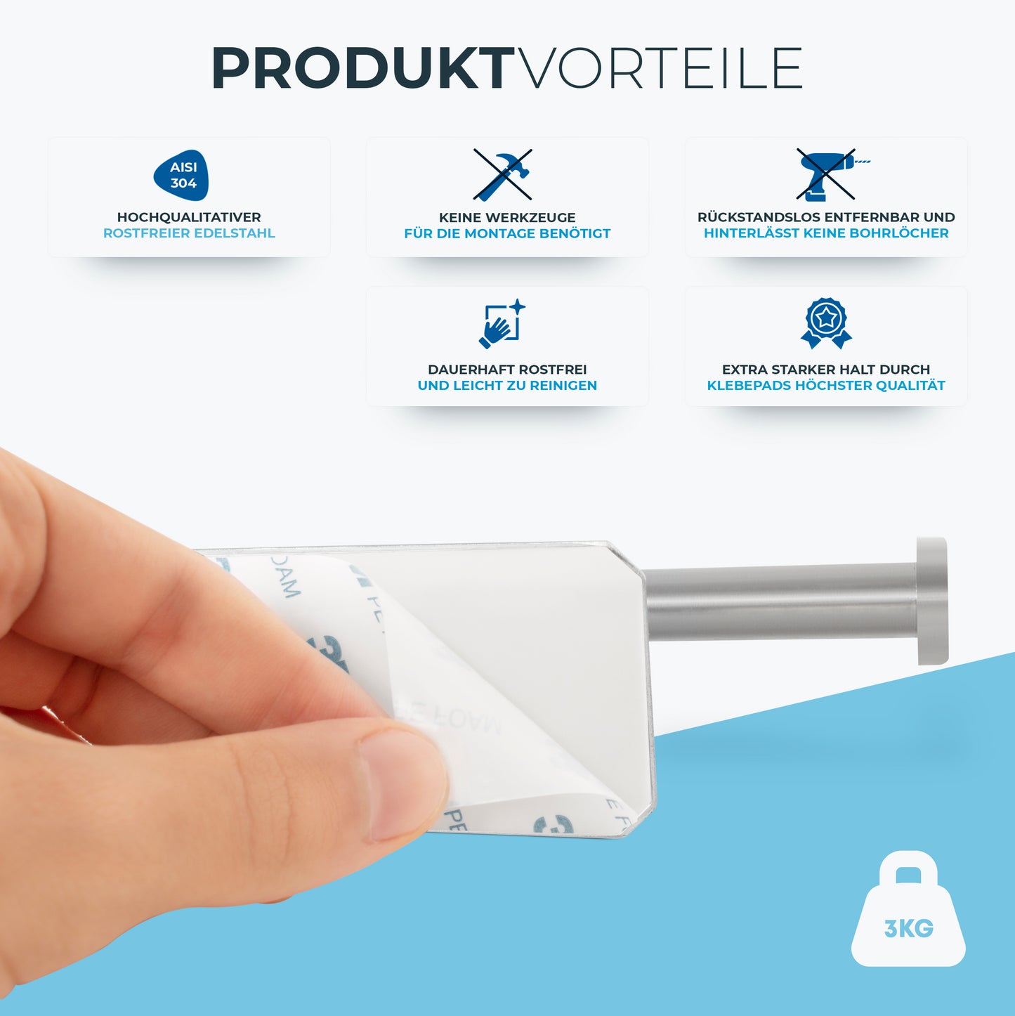 Perfectosan | Toilettenpapierhalter ohne Bohren | Superior-Collection | Modell Tosia Edelstahl