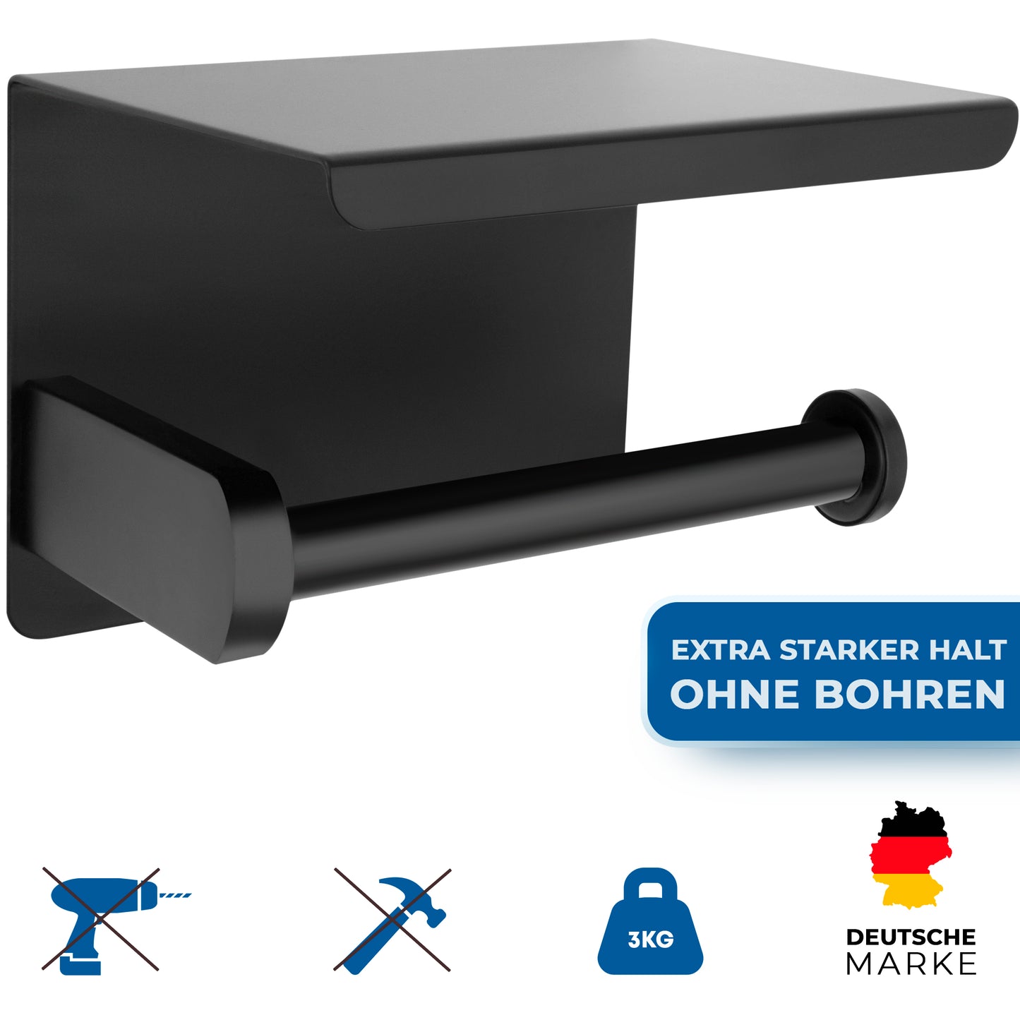 Perfectosan | Toilettenpapierhalter ohne Bohren | Superior-Collection | Modell Theodotus schwarz