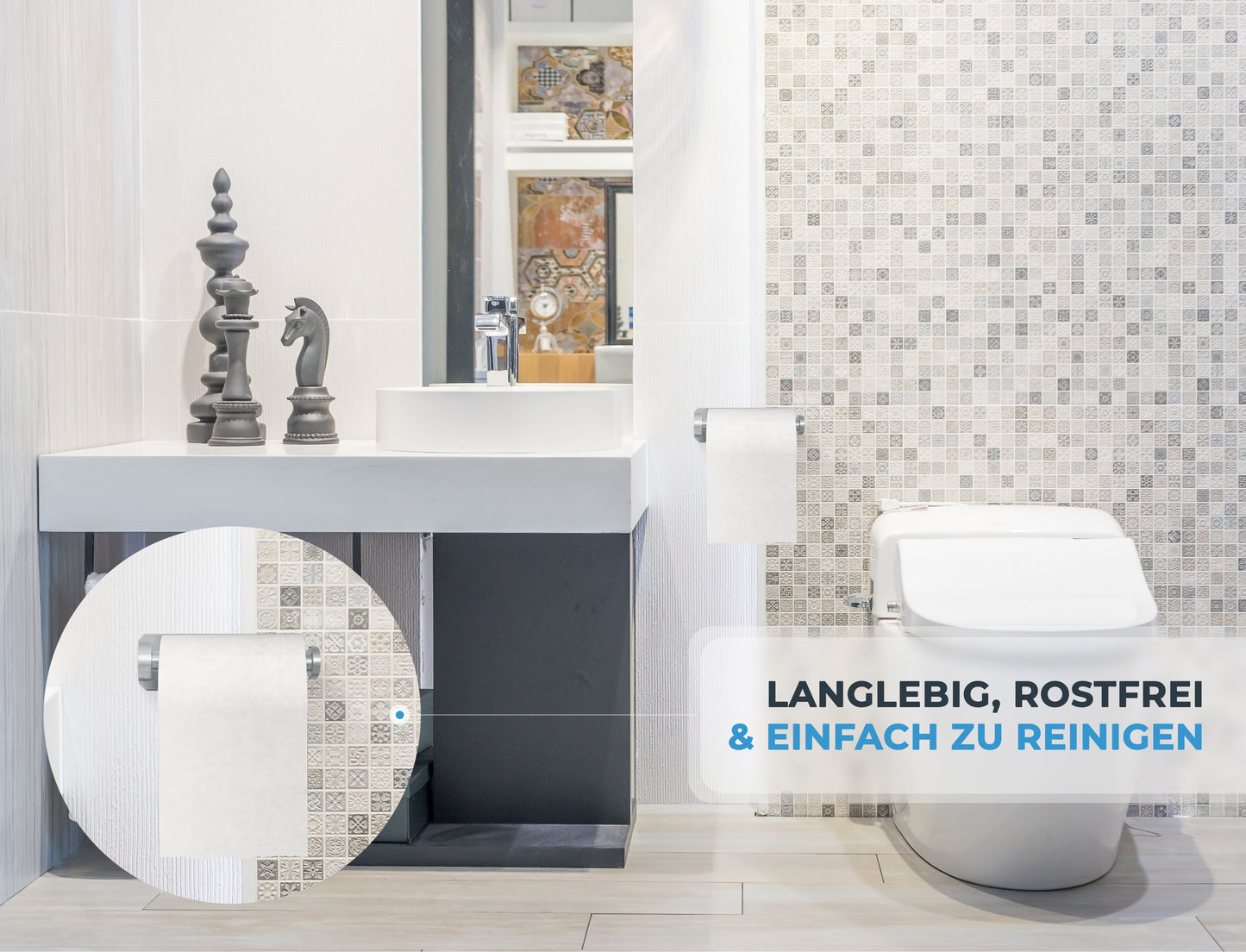 Perfectosan | Toilettenpapierhalter ohne Bohren | Superior-Collection | Modell Tosia Edelstahl