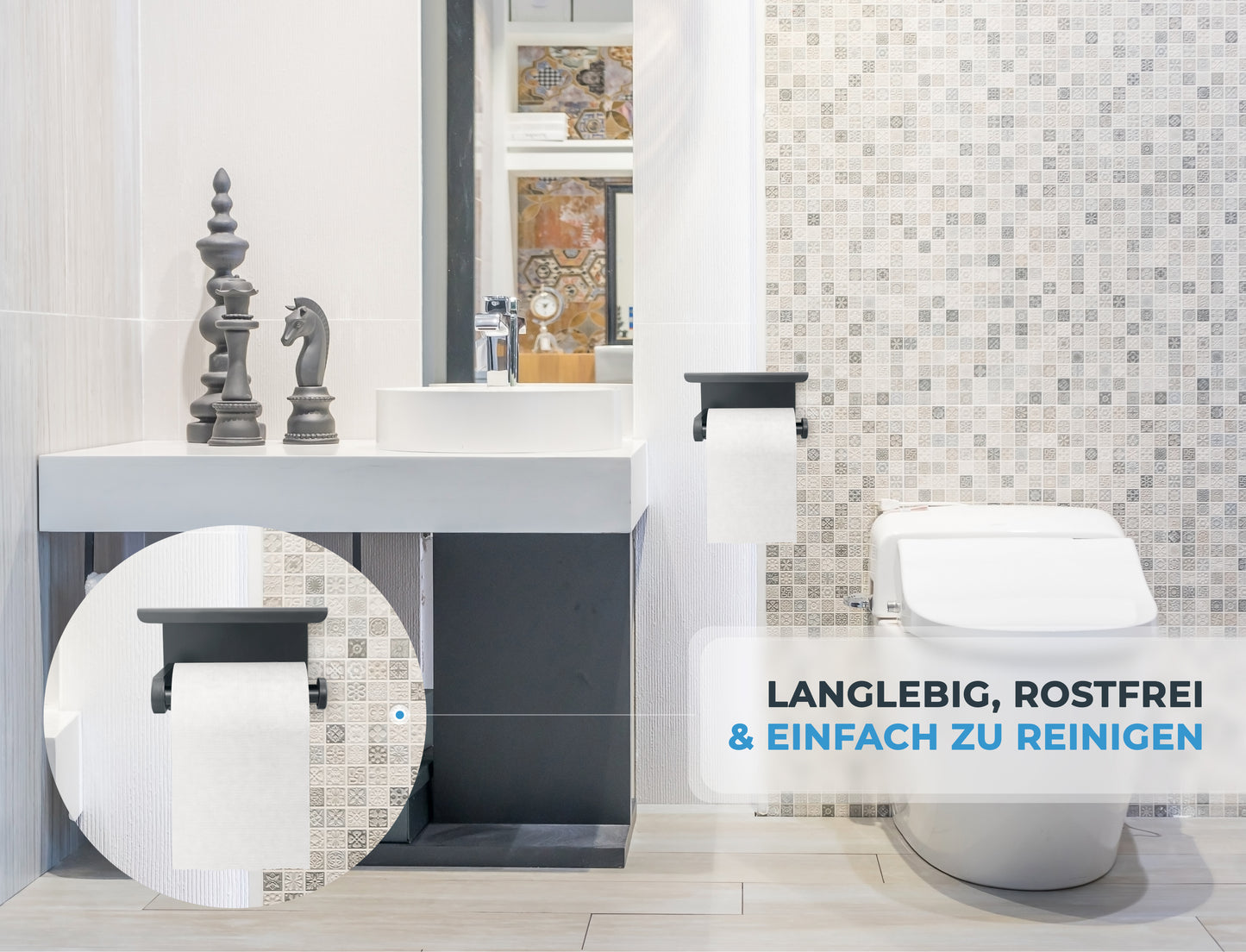 Perfectosan | Toilettenpapierhalter ohne Bohren | Superior-Collection | Modell Theodotus schwarz